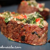 Rolled Steak Stuffed with Spinach, Roasted Peppers, & Blue Cheese