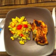 Chicken Stuffed with Arugula & Pepperjack Cheese with a Side of Succotash