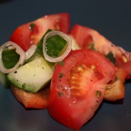 Tomato, Cucumber, & Red Pepper Salad with Oregano Dressing